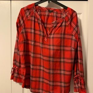 Cut price, Red plaid cotton top, string tie wrists